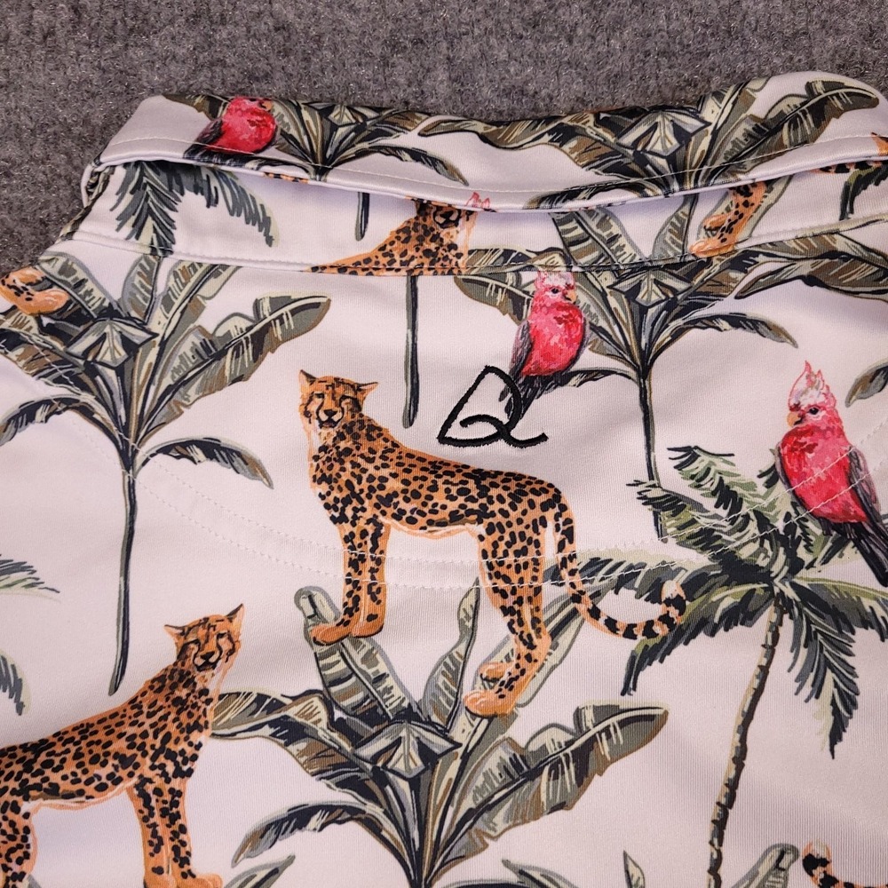 Deolax Men's XXL Golf Polo Shirt Bird Leopard Tropical Print Stretch - Picture 7 of 11